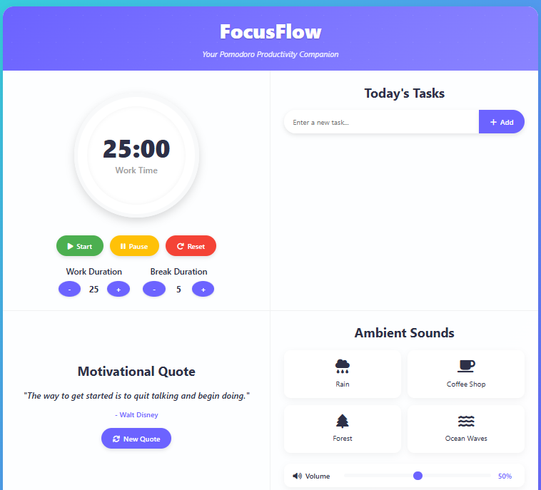 FocusFlow Pomodoro Timer